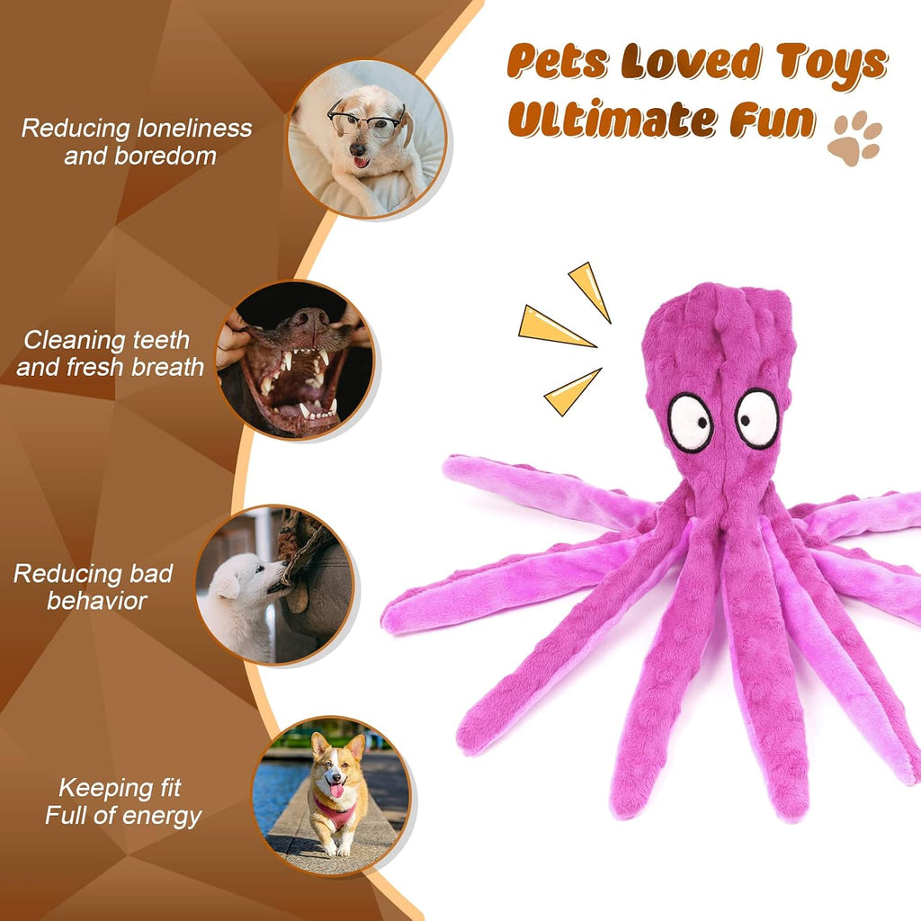 Delight Your Pup with Our 3 Pack Plush Octopus Dog Toys - Perfect for Small to Large Dogs, Squeaky Fun with No Stuffing!