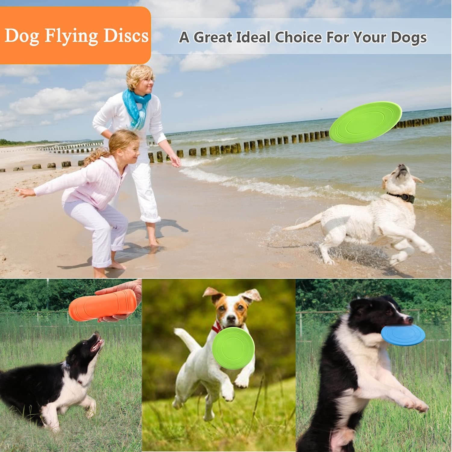 Ultimate Dog Flying Disc Set - 3 Soft Rubber Fetch Toys for All Breeds, Perfect for Water Play & Safe on Teeth - 7 Inch Lightweight Fun!