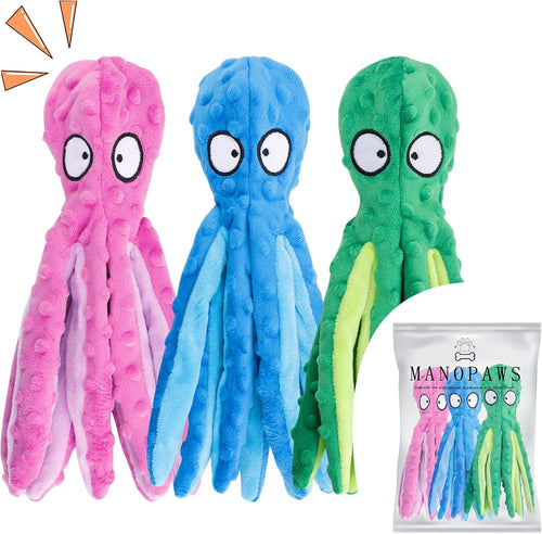 Delight Your Pup with Our 3 Pack Plush Octopus Dog Toys - Perfect for Small to Large Dogs, Squeaky Fun with No Stuffing!