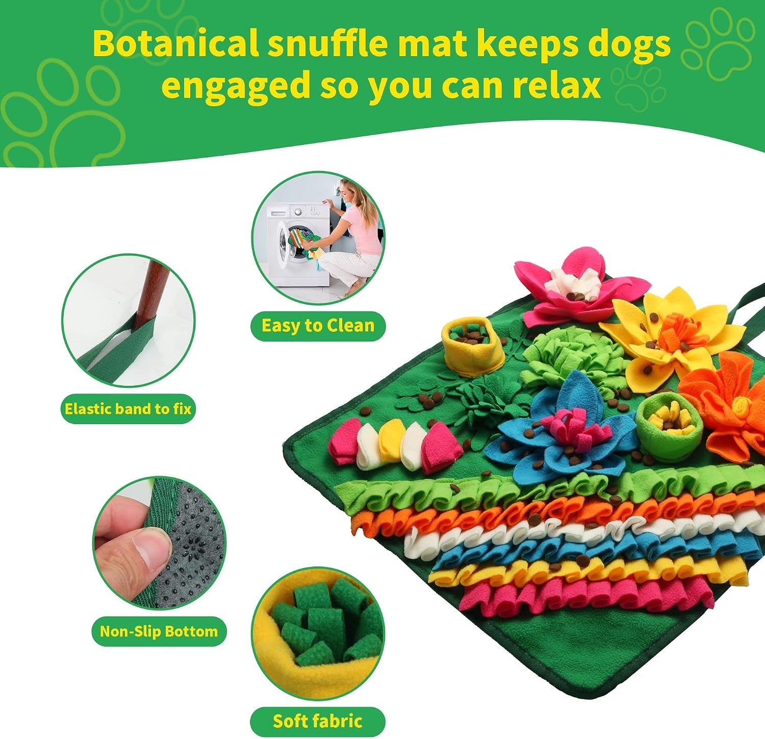 Engaging Snuffle Mat for Dogs - Interactive Puzzle Toy for Mental Stimulation, Anxiety Relief & Slow Feeding Fun for Small/Medium Puppies & Cats