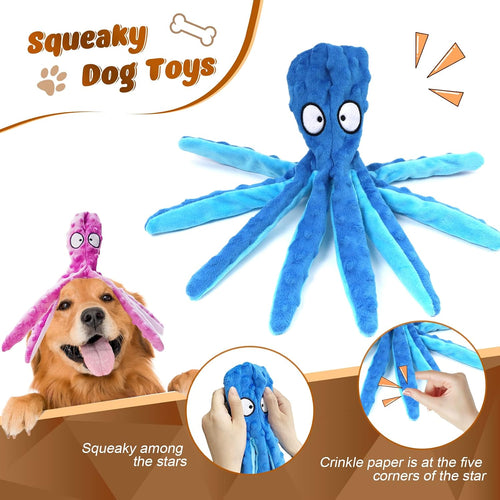 Delight Your Pup with Our 3 Pack Plush Octopus Dog Toys - Perfect for Small to Large Dogs, Squeaky Fun with No Stuffing!