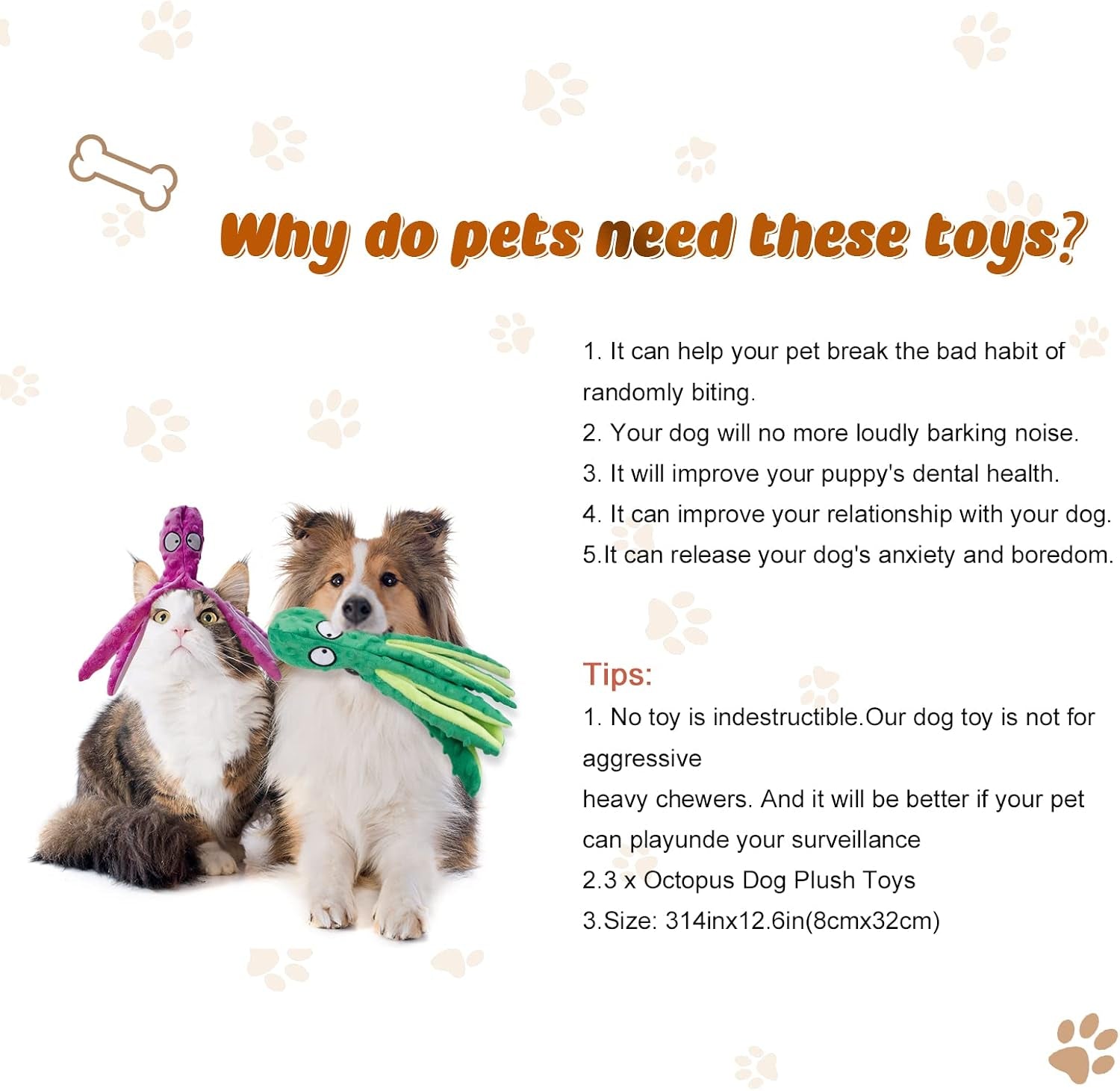 Delight Your Pup with Our 3 Pack Plush Octopus Dog Toys - Perfect for Small to Large Dogs, Squeaky Fun with No Stuffing!