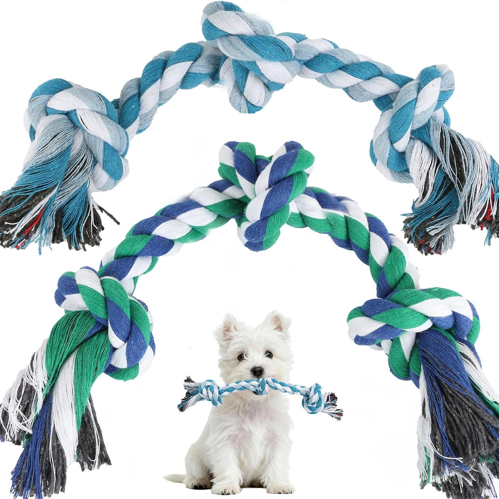 Exciting 2-Pack Dog Rope Toys for Small Breeds - 14-Inch Tug Toys in Vibrant Green & Blue for Energy Release, Boredom Relief, and Dental Health