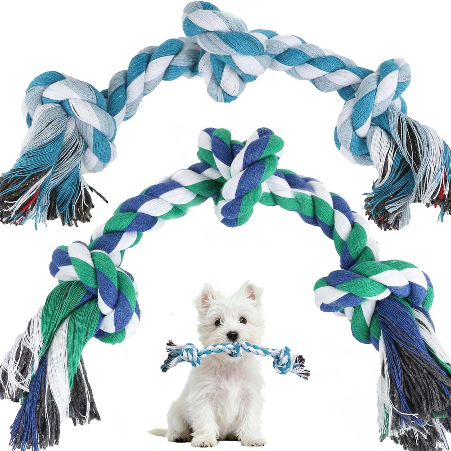 Exciting 2-Pack Dog Rope Toys for Small Breeds - 14-Inch Tug Toys in Vibrant Green & Blue for Energy Release, Boredom Relief, and Dental Health