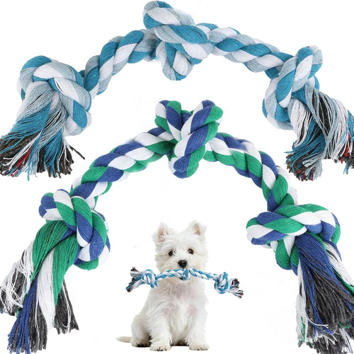 Exciting 2-Pack Dog Rope Toys for Small Breeds - 14-Inch Tug Toys in Vibrant Green & Blue for Energy Release, Boredom Relief, and Dental Health