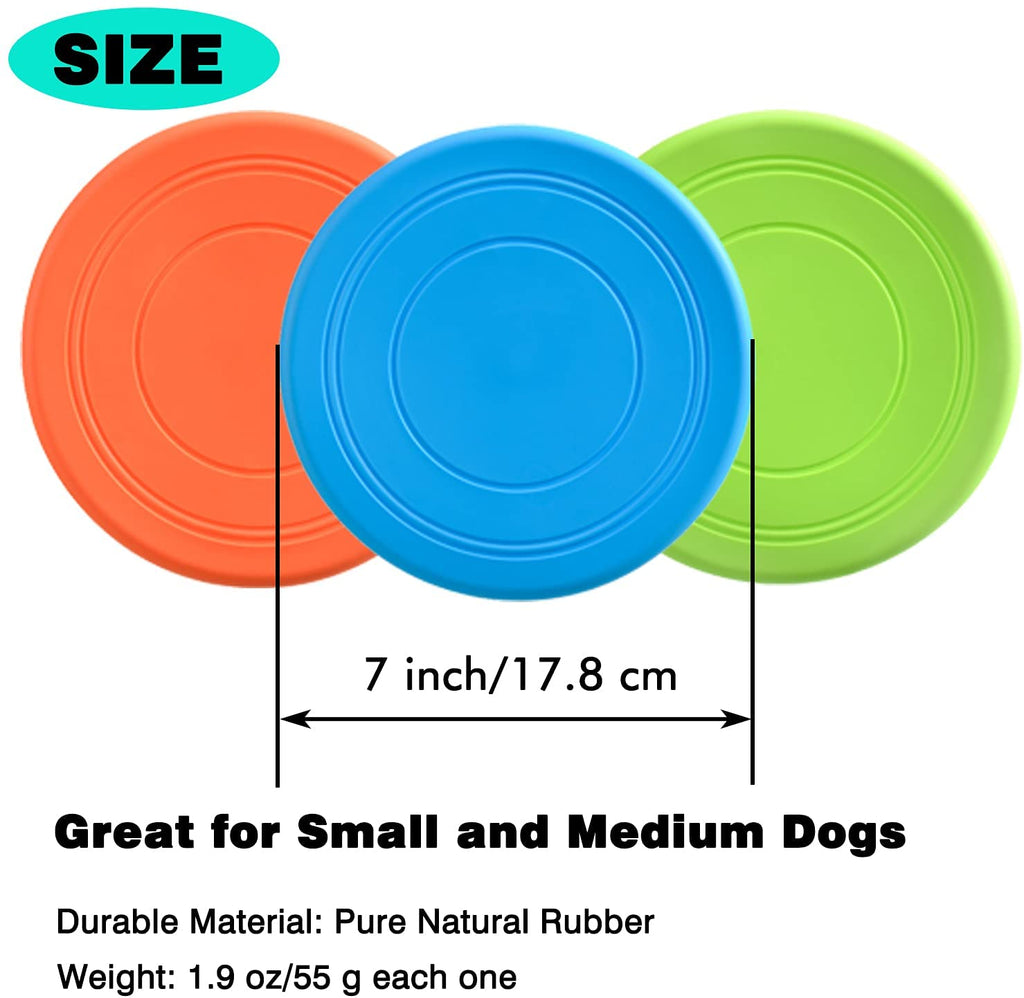 Ultimate Dog Flying Disc Set - 3 Soft Rubber Fetch Toys for All Breeds, Perfect for Water Play & Safe on Teeth - 7 Inch Lightweight Fun!