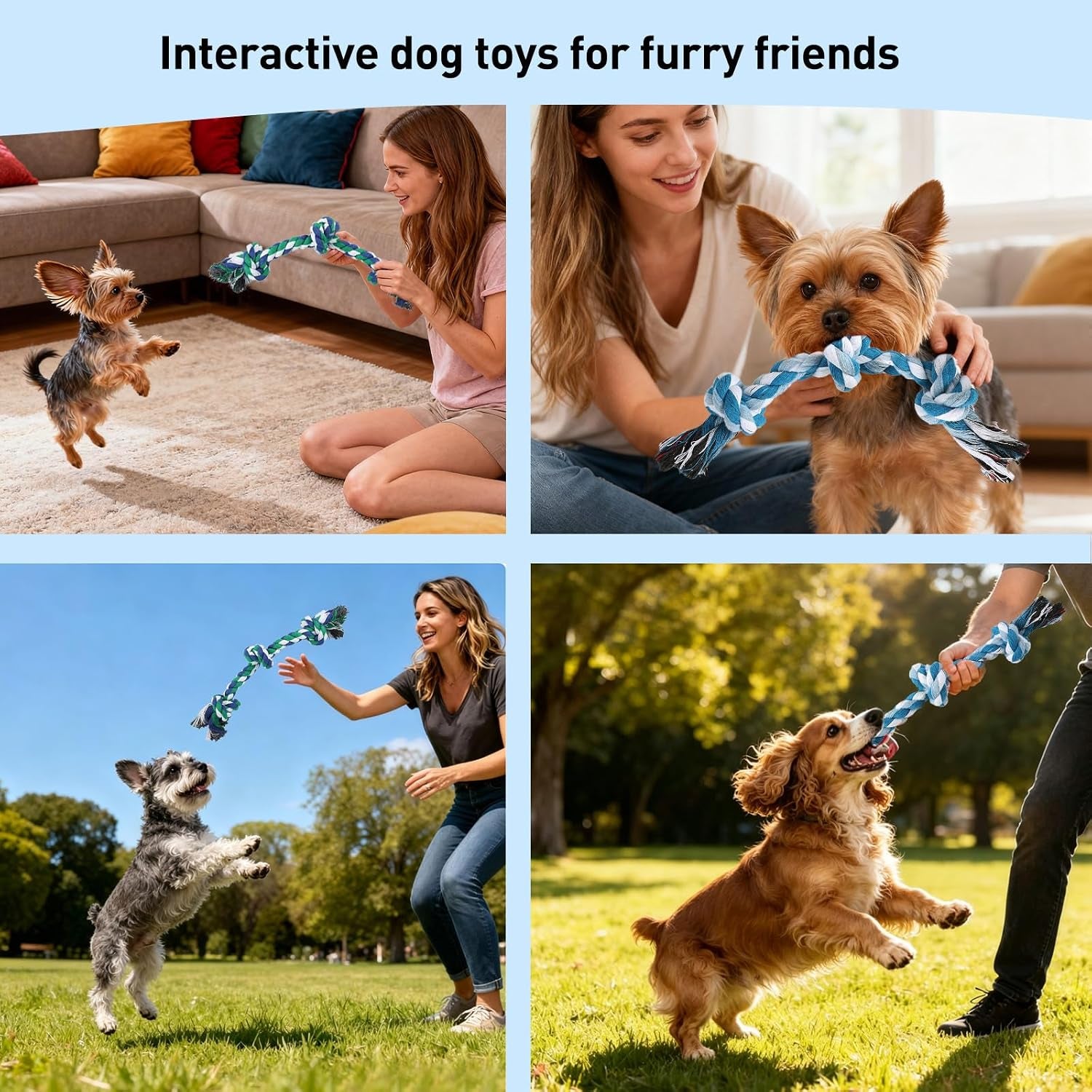 Exciting 2-Pack Dog Rope Toys for Small Breeds - 14-Inch Tug Toys in Vibrant Green & Blue for Energy Release, Boredom Relief, and Dental Health