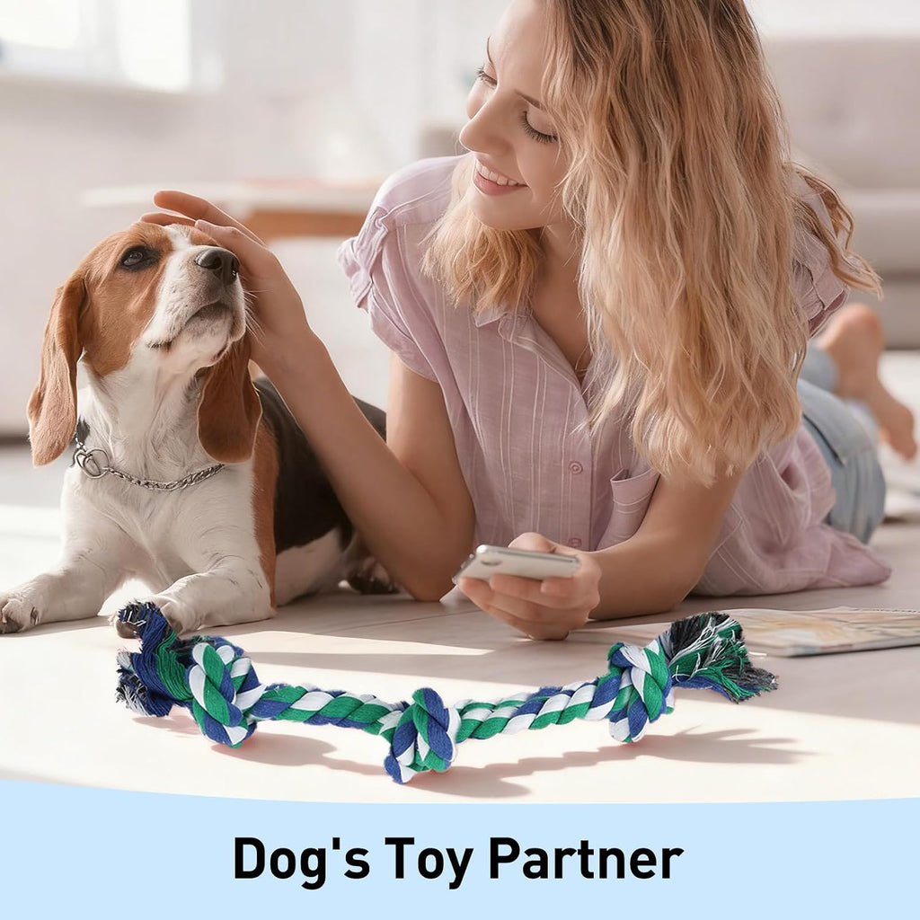 Exciting 2-Pack Dog Rope Toys for Small Breeds - 14-Inch Tug Toys in Vibrant Green & Blue for Energy Release, Boredom Relief, and Dental Health
