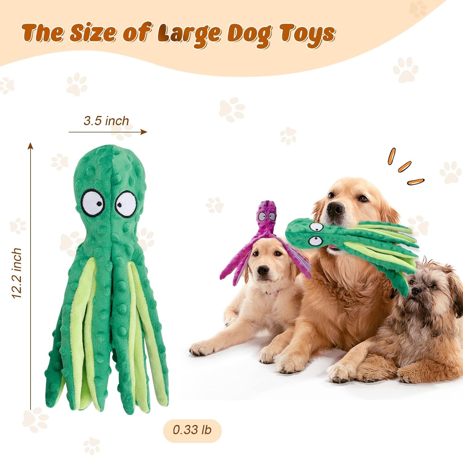 Delight Your Pup with Our 3 Pack Plush Octopus Dog Toys - Perfect for Small to Large Dogs, Squeaky Fun with No Stuffing!