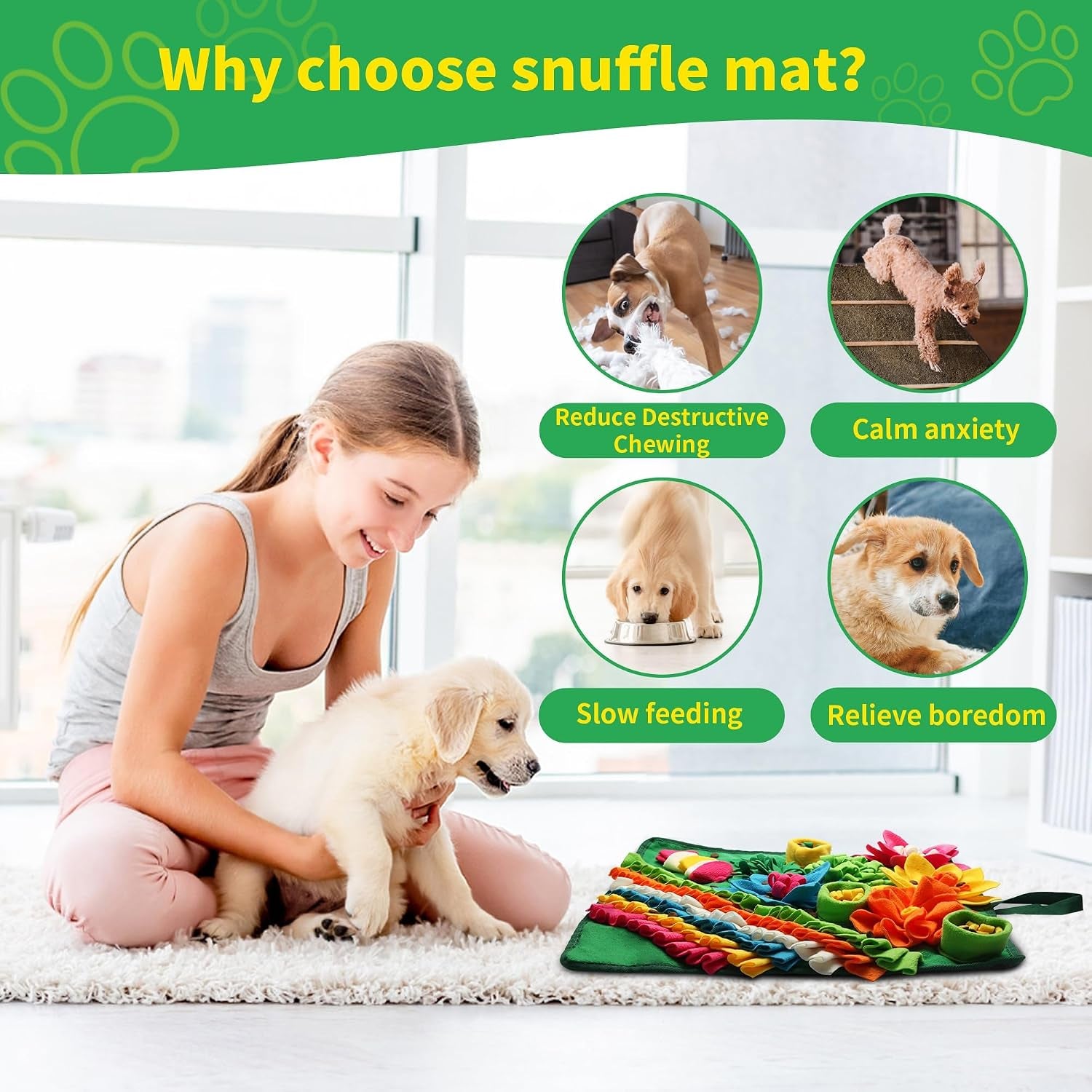 Engaging Snuffle Mat for Dogs - Interactive Puzzle Toy for Mental Stimulation, Anxiety Relief & Slow Feeding Fun for Small/Medium Puppies & Cats